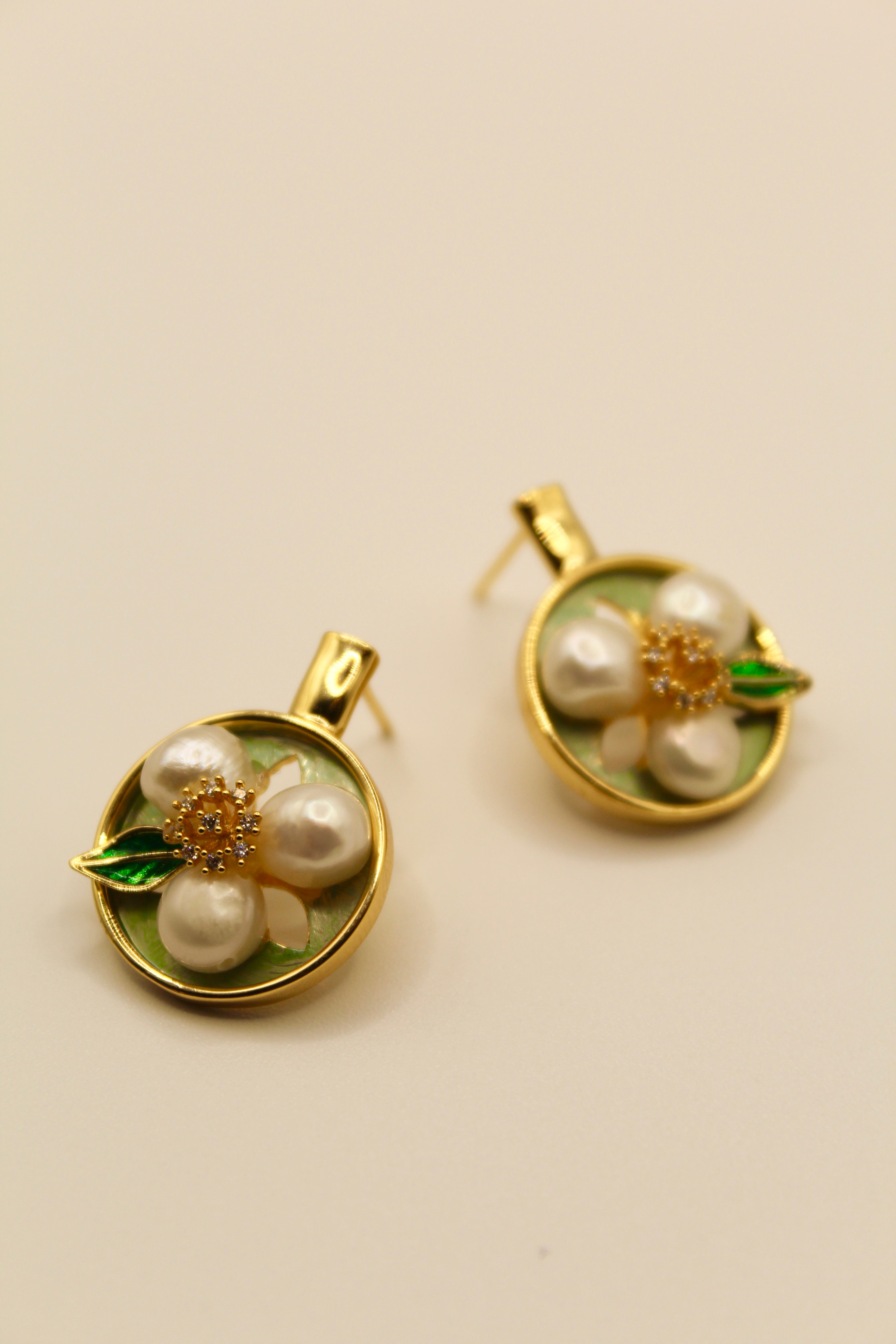 Enamel Floral Pearl Earrings